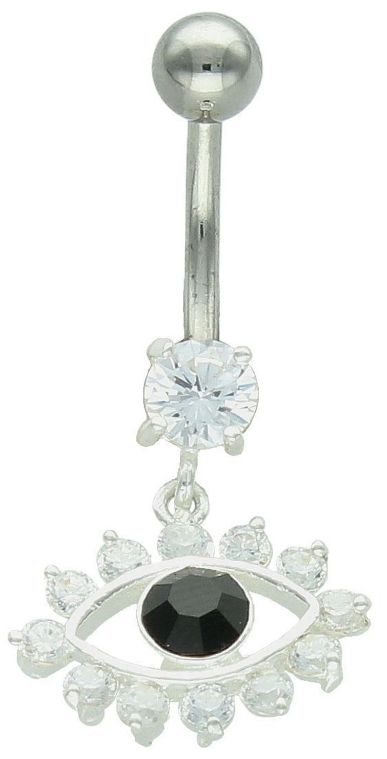 Kolczyk do pępka srebrny 925 – Oko z czarną i białą cyrkonią  Biżuteria z symbolem ochronnym.jpg